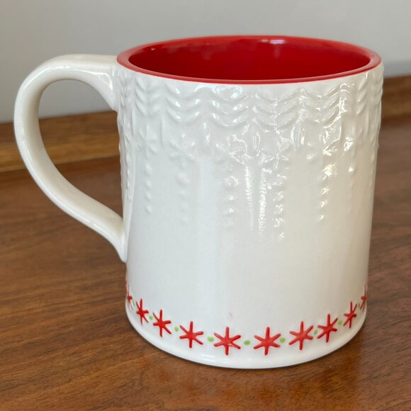 Anthropologie Bundled Up Monogram Letter "A" Mitten Mug Red Stoneware Snowflake - Picture 4 of 8